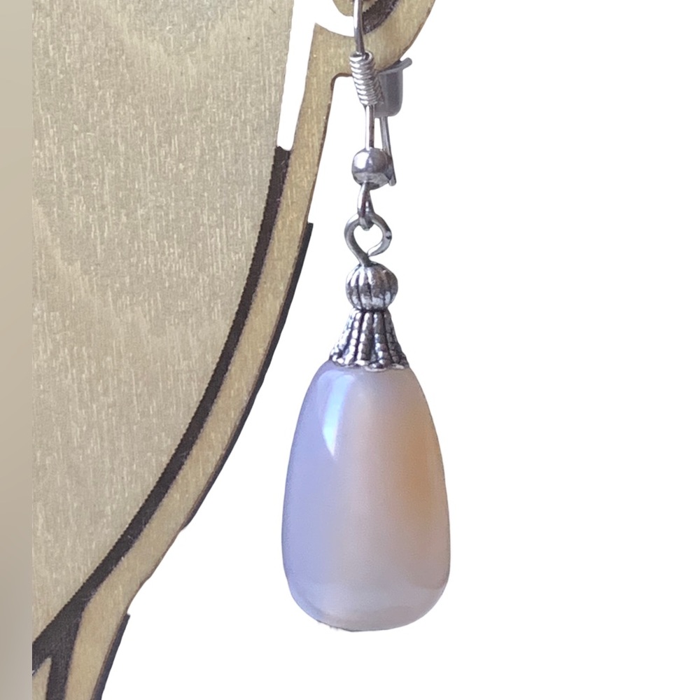 Rose Quartz Pink Opalescent Color Teardrop Stone Earrings Woman’s Jewelry